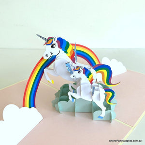 Online party supplies Handmade Rainbow Unicorn Mum and Baby Pop Up Greeting Birthday Card