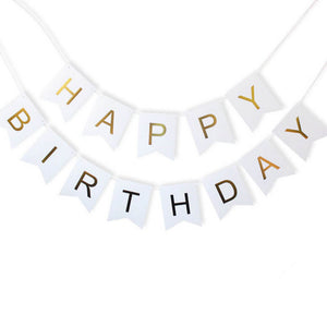 White and Gold Foiled Happy Birthday Bunting Banner