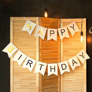 White and Gold Foiled Happy Birthday Bunting Banner