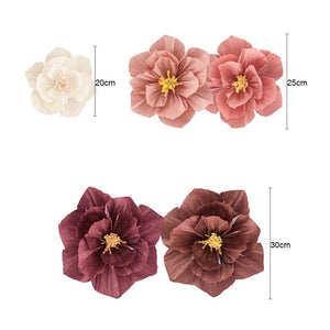 Brown Pink White Crepe Paper Peony Flower Arrangement Wall Deocorations