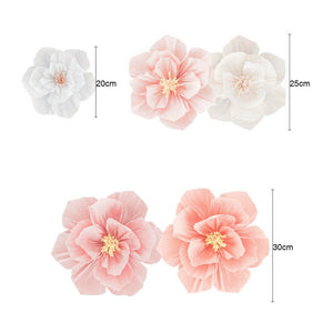 Pink White Crepe Paper Peony Flower Head Arrangement for Wall Decorations - Wedding Backdrop, Wall Centrepiece Home Decor & Party Decorations