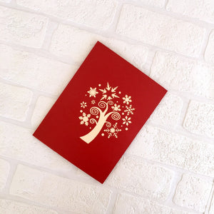 Handmade White & Red Christmas Snowflake Tree Pop Up Greeting Card - Pop Up Christmas Cards cover