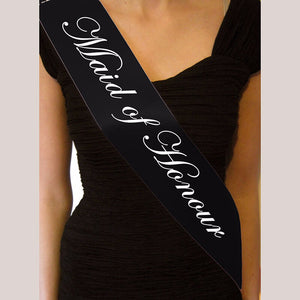 Online Party Supplies Australia Black 'Maid of Honour' Bachelorette Party Satin Sash