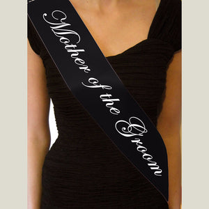 Online Party Supplies Australia black mother of the groom white writing satin sash