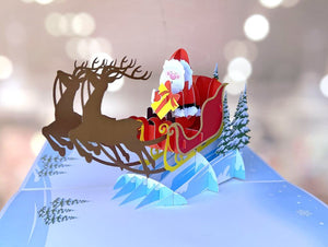 Christmas Santa Sleigh and Reindeer 3D Pop Up Card