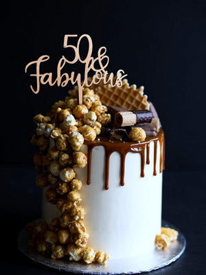Wooden 50 & Fabulous Happy 50th birthday Cake Topper