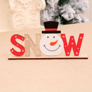 Wooden Christmas Table Ornament - SNOW and snowman