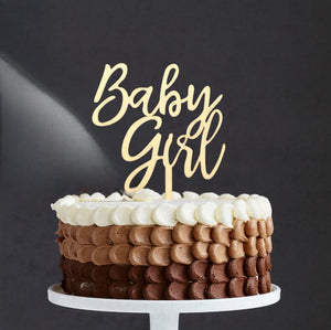 Wooden Acrylic Baby Girl Script Cake Topper - Baby Shower & Gender Reveal Cake Decorations