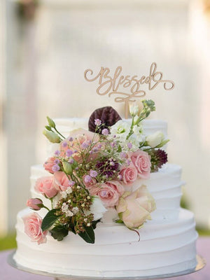 Wooden Blessed Cake Topper - Christening / Baptism / Baby Shower Cake Decorations
