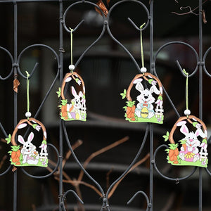 Wooden Easter Bunny Rabbit & Carrot Hanging Ornament