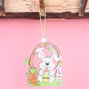 Wooden Easter Bunny Rabbit & Carrot Hanging Ornament