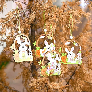 Wooden Easter Bunny Rabbit & Carrot Hanging Ornament