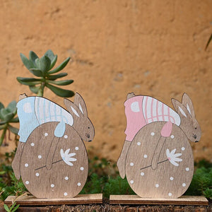 Wooden Easter Bunny Hugging Giant Egg Shelf Sitter