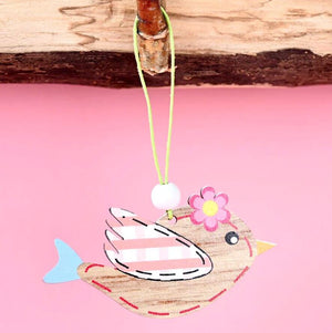 Wooden Easter Flying Bird Hanging Ornament Pendant 2 Pack