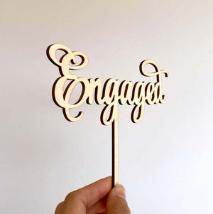 Wooden 'Engaged' Bridal Shower Cake Topper