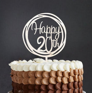 Wooden Geometric Circle Happy 20th Cake Topper