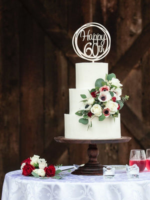 Wooden Geometric Circle Happy 60th Cake Topper