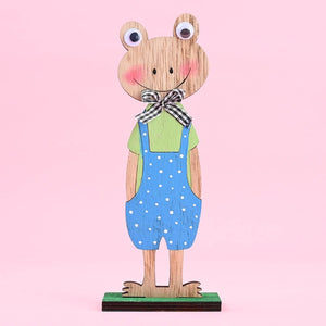 Wooden Green Standing Easter Frog Shelf Sitter - Easter Themed Party Supplies, Accessories, and Paper Decorations