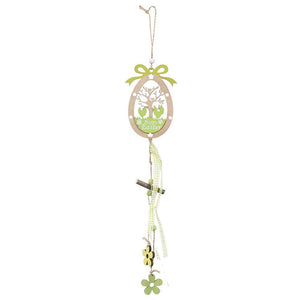 Wooden Happy Easter Chickens in Egg Hanging Ornament Pendant green