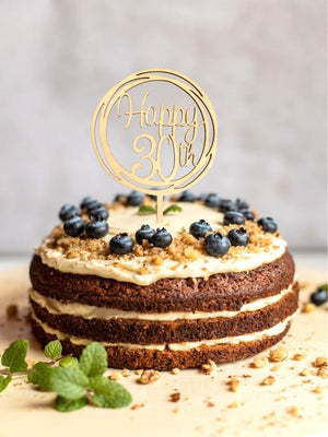 Online Party Supplies Australia Wooden Geometric Circle Happy 30th Birthday Cake Topper