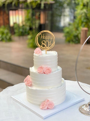 Wooden Geometric Circle Happy 80th Cake Topper