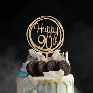 Online Party Supplies Australia Wooden Geometric Circle Happy 90th Birthday Cake Topper