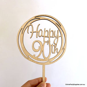 Online Party Supplies Australia Wooden Geometric Circle Happy 90th Birthday Cake Topper