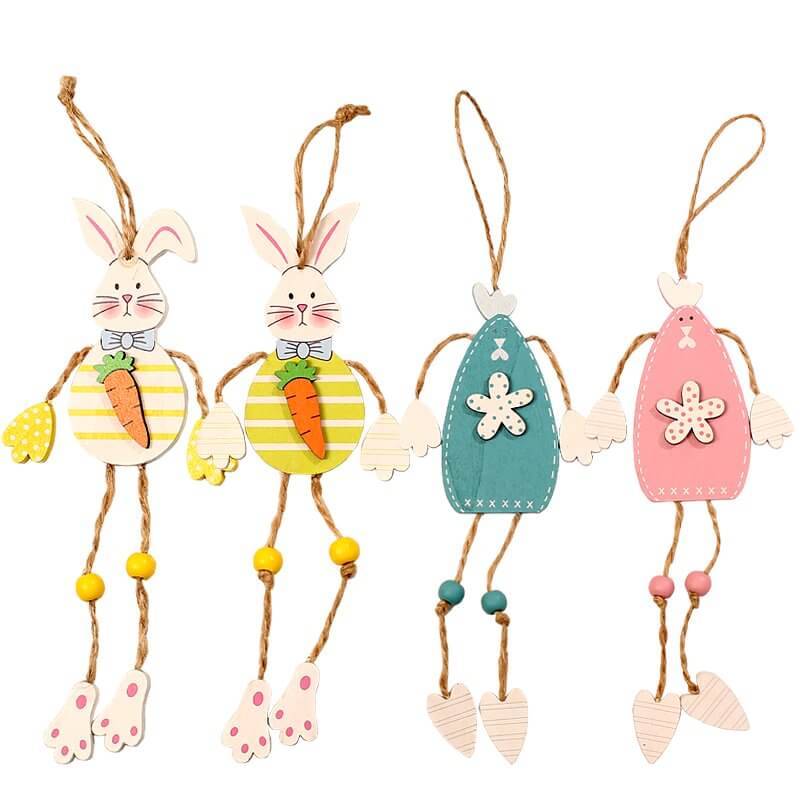 Wooden Happy Easter Bunny Rabbit Hanging Ornament - T