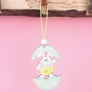Wooden Easter Egg House Hanging Ornament Pendant 2 Pack