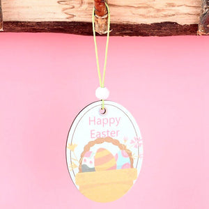 Wooden Happy Easter Egg Hanging Ornament Pendant 2 Pack