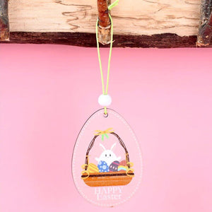 Wooden Happy Easter Egg Hanging Ornament Pendant 2 Pack