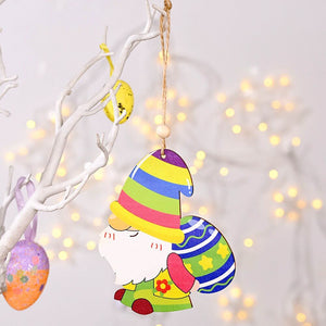 Wooden Rainbow Easter Gnome & Egg Hanging Ornament