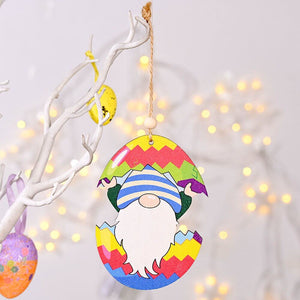 Wooden Rainbow Easter Gnome & Egg Hanging Ornament