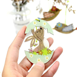 Wooden Easter Egg House Hanging Ornament Pendant 2 Pack