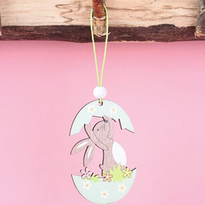 Wooden Easter Egg House Hanging Ornament Pendant 2 Pack