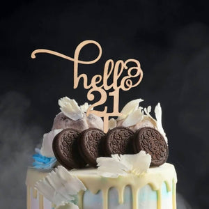 Laser Cut Wooden Hello 21 Birthday Cake Topper