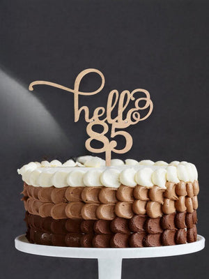 Wooden Hello 85 happy birthday Cake Topper