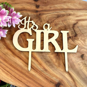 wooden IT'S A GIRL script baby shower Cake Topper