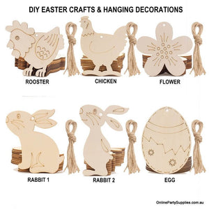 Online Party Supplies Australia Laser Cut Wooden Easter Egg Bunny Rabbits Hanging Decorations 10 Pack