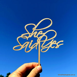 Online Party Supplies Australia wooden she said yes bridal engagement cake topper