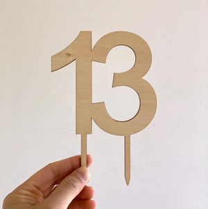 Wooden Number 13 Birthday Cake Topper - happy thirteenth 13th birthday
