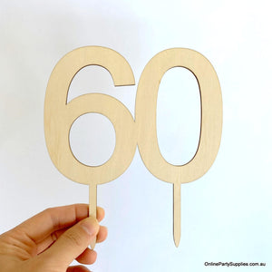 Online Party Supplies Australia wooden number 60 happy birthday cake topper