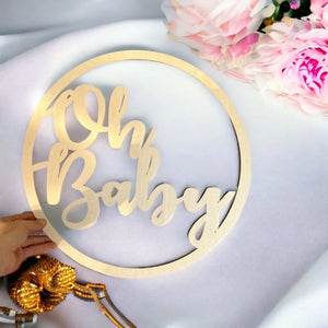 Wooden Oh Baby Hoop Gender Reveal Wall Hanging Sign - 40cm
