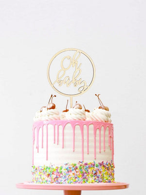 Wooden Oh Baby Loop Cake Topper - Baby Shower, Gender Reveal Laser Cut Script Cake Topper