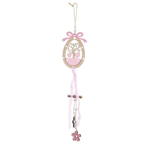 Wooden Happy Easter Chickens in Egg Hanging Ornament Pendant pink