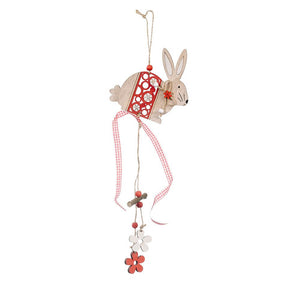 Wooden Floral Easter Rabbit Hanging Ornament red
