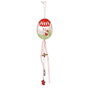 Wooden Happy Easter Hen & Chick in Egg Hanging Ornament Pendant