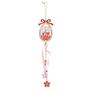 Wooden Happy Easter Chickens in Egg Hanging Ornament Pendant red