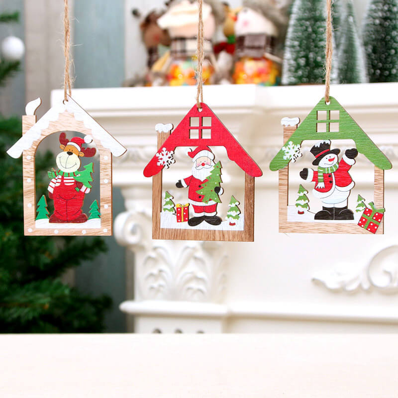 Wooden Christmas House Hanging Ornament