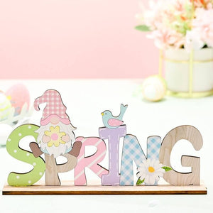 Wooden Easter Spring Rabbit & Gnome Shelf Sitter Ornament